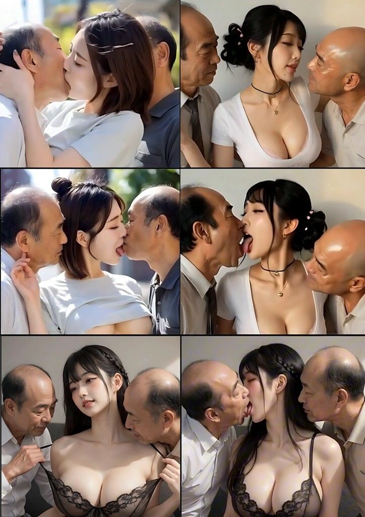 美女とおじさんのディープキス キス好き大集合♪ 3P編2 - サンプル画像 3