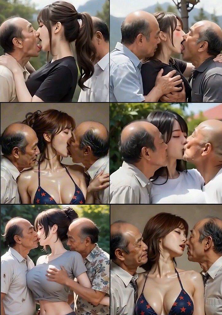 美女とおじさんのディープキス キス好き大集合♪ 3P編2 - サンプル画像 4