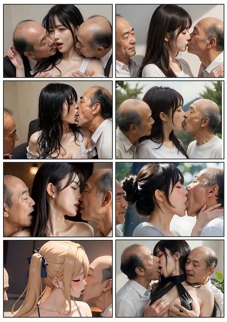 美女とおじさんのディープキス キス好き大集合♪ 3P編2 - サンプル画像 5