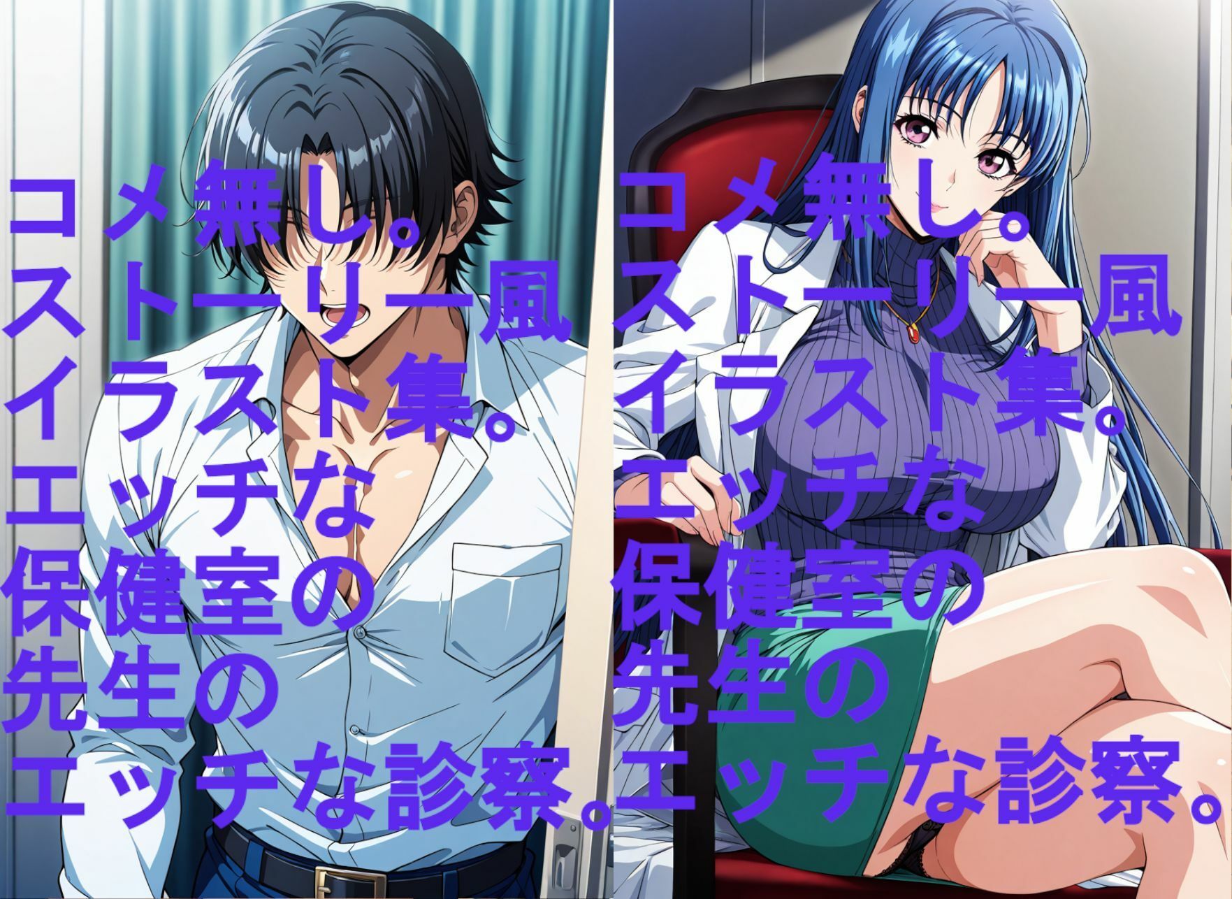 ストーリー風イラスト集。保健室の先生のエッチな診察 - サンプル画像 1