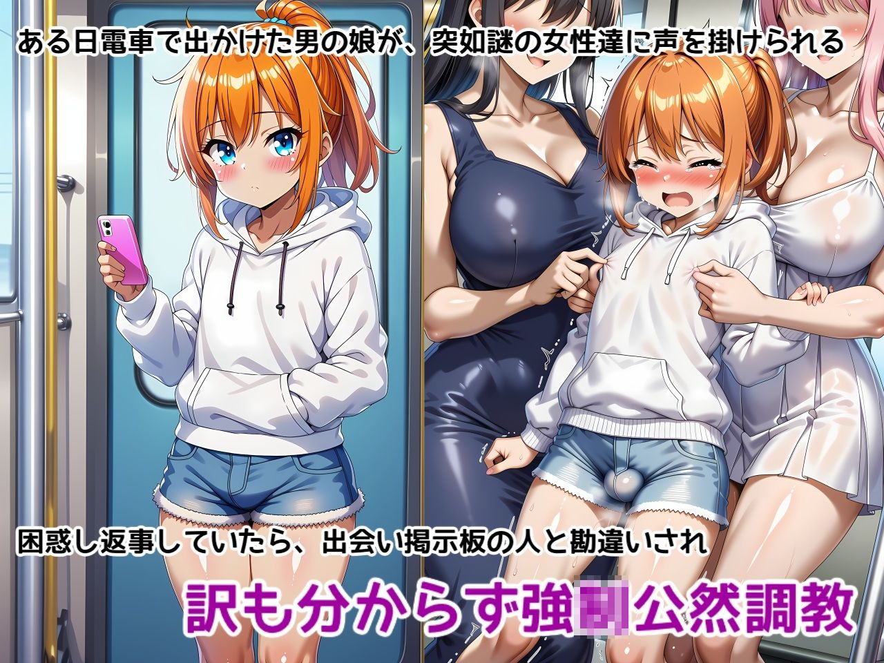 男の娘メス堕ち調教・恥辱尊厳破壊〜お姉さん達に恥ずかしい恰好で責められて尊厳破壊されメス堕ち屈服させられちゃう男の娘の話 - サンプル画像 1
