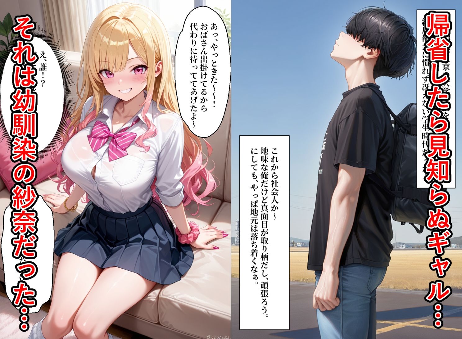 ギャルになった幼馴染が誘惑してくるので処女卒業させてあげた【セリフ付き】 - サンプル画像 1