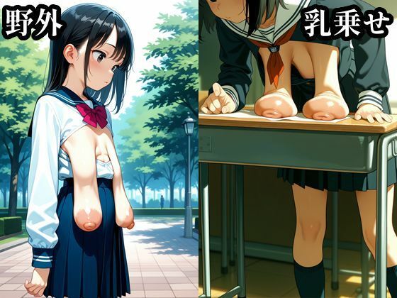 乳だけ出してるCG集  細長垂れ乳学生の日常編 - サンプル画像 1