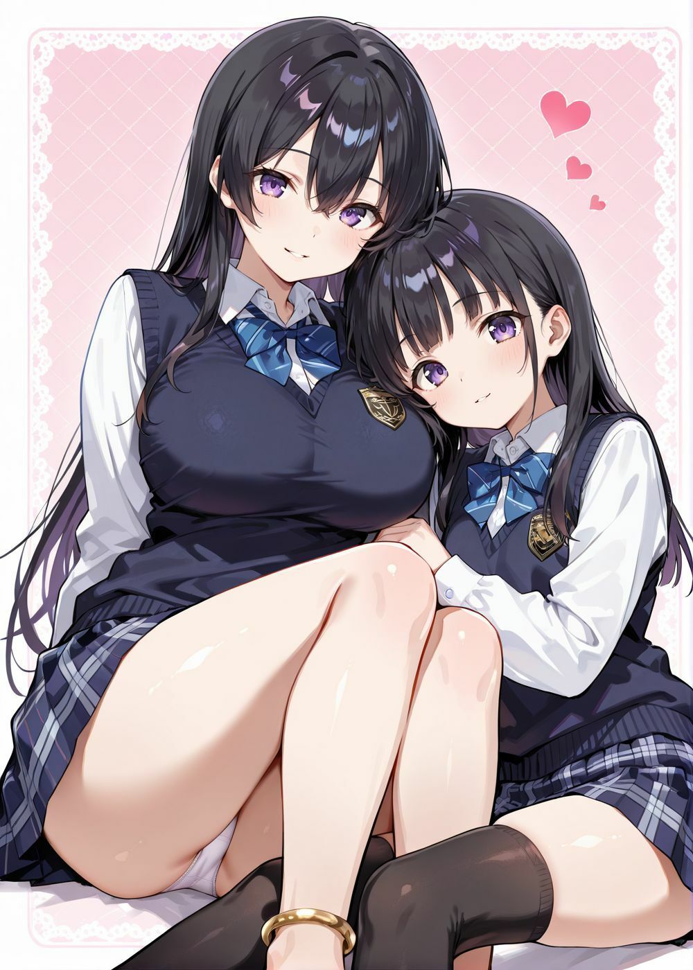 ピンクの甘い部屋で制服をはだけたJK姉妹がおじさんに犯●れ開発調教…大量白濁が乳房を伝い落ちる恍惚の表情 - サンプル画像 1
