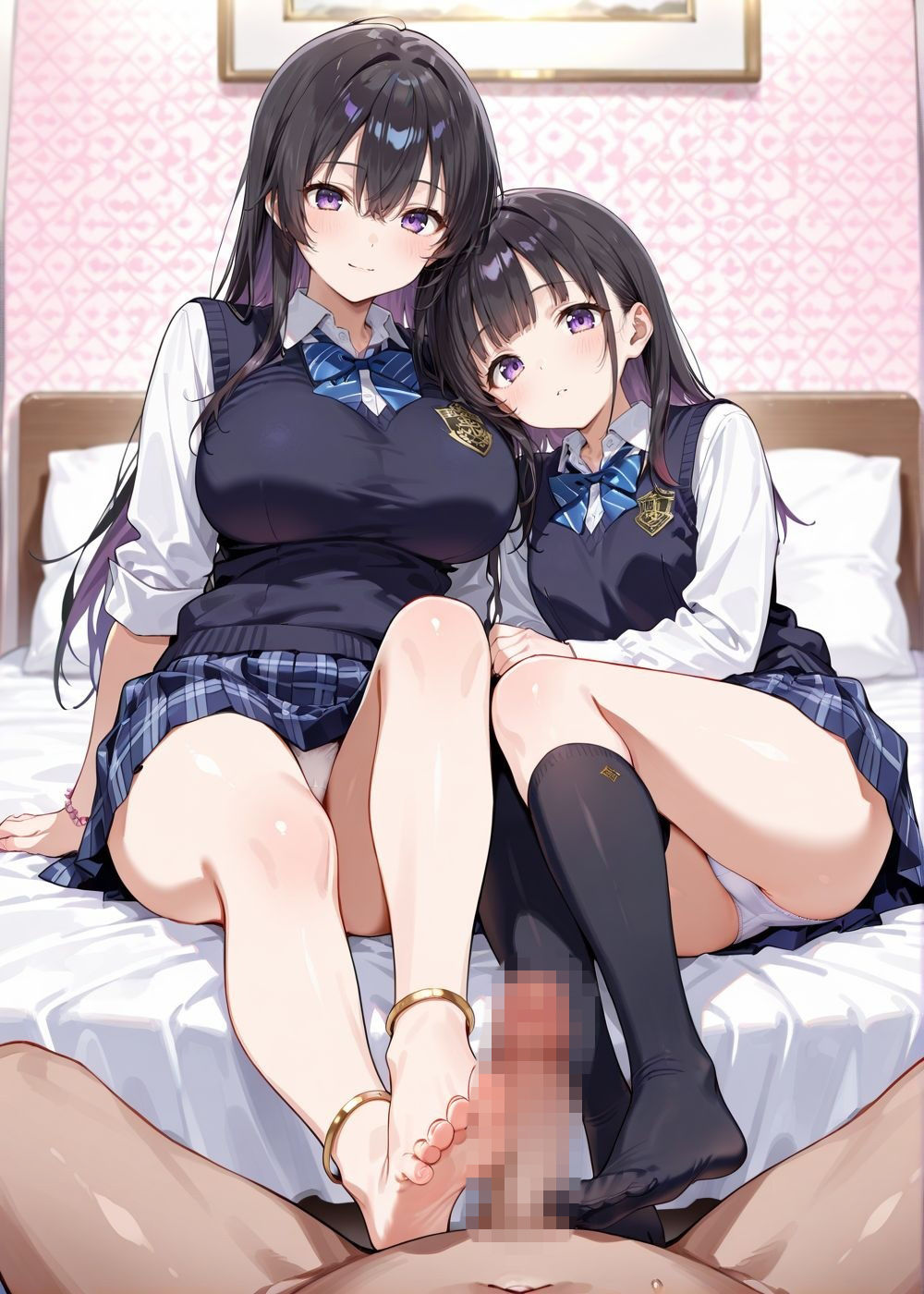 ピンクの甘い部屋で制服をはだけたJK姉妹がおじさんに犯●れ開発調教…大量白濁が乳房を伝い落ちる恍惚の表情 - サンプル画像 2