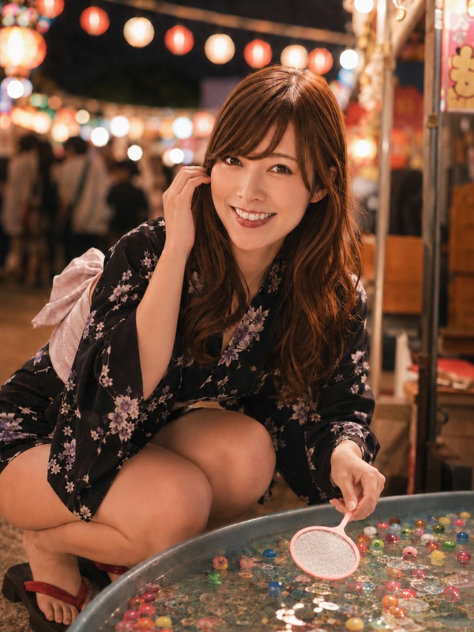 【実写系AI写真集】黒髪美女達といくそれぞれの温泉夏祭り浴衣デート - サンプル画像 9