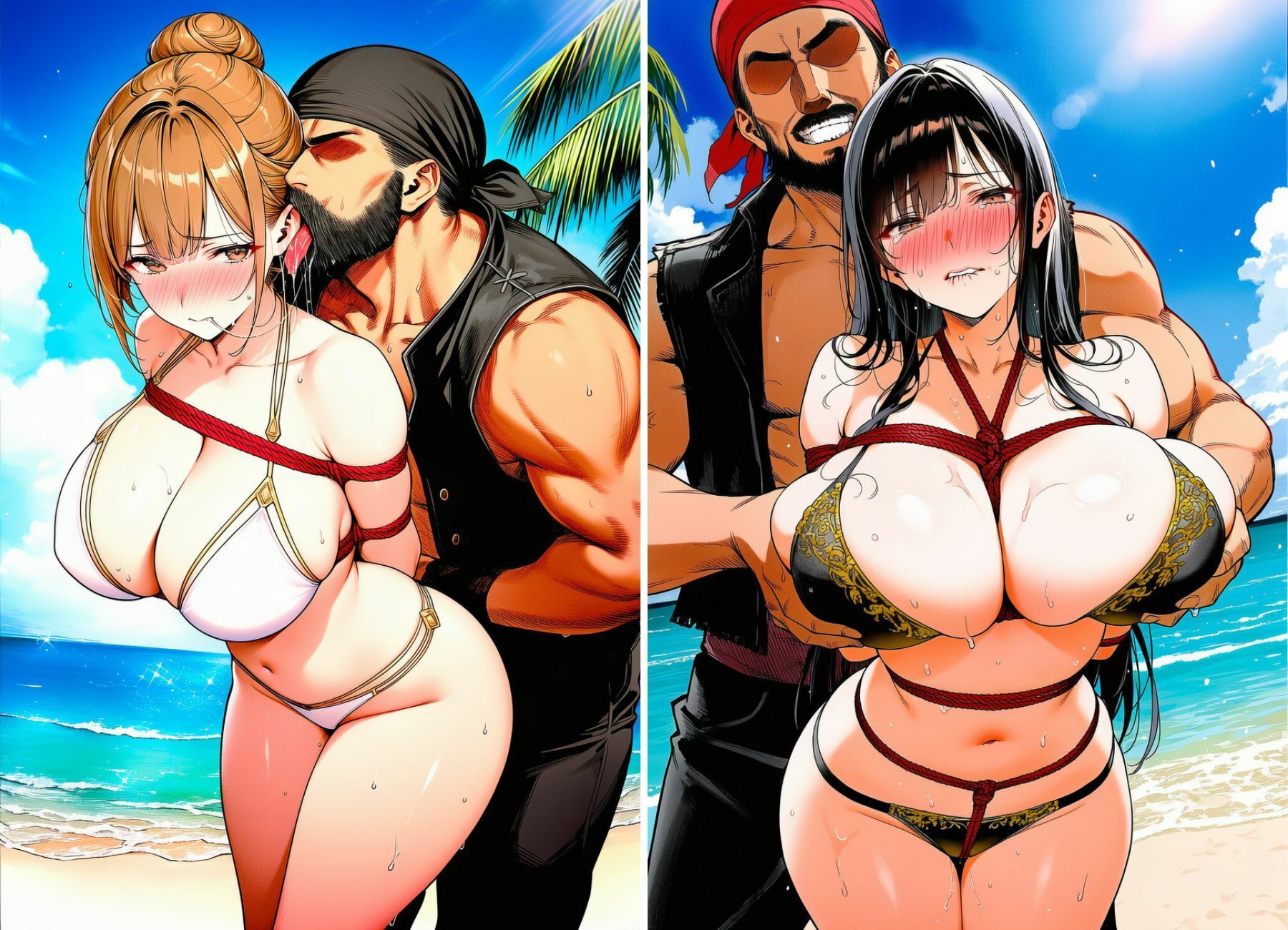 女戦士パーティー陥落記〜水着編 巨乳女戦士5人、南国の海賊島で堕とされる〜 - サンプル画像 4