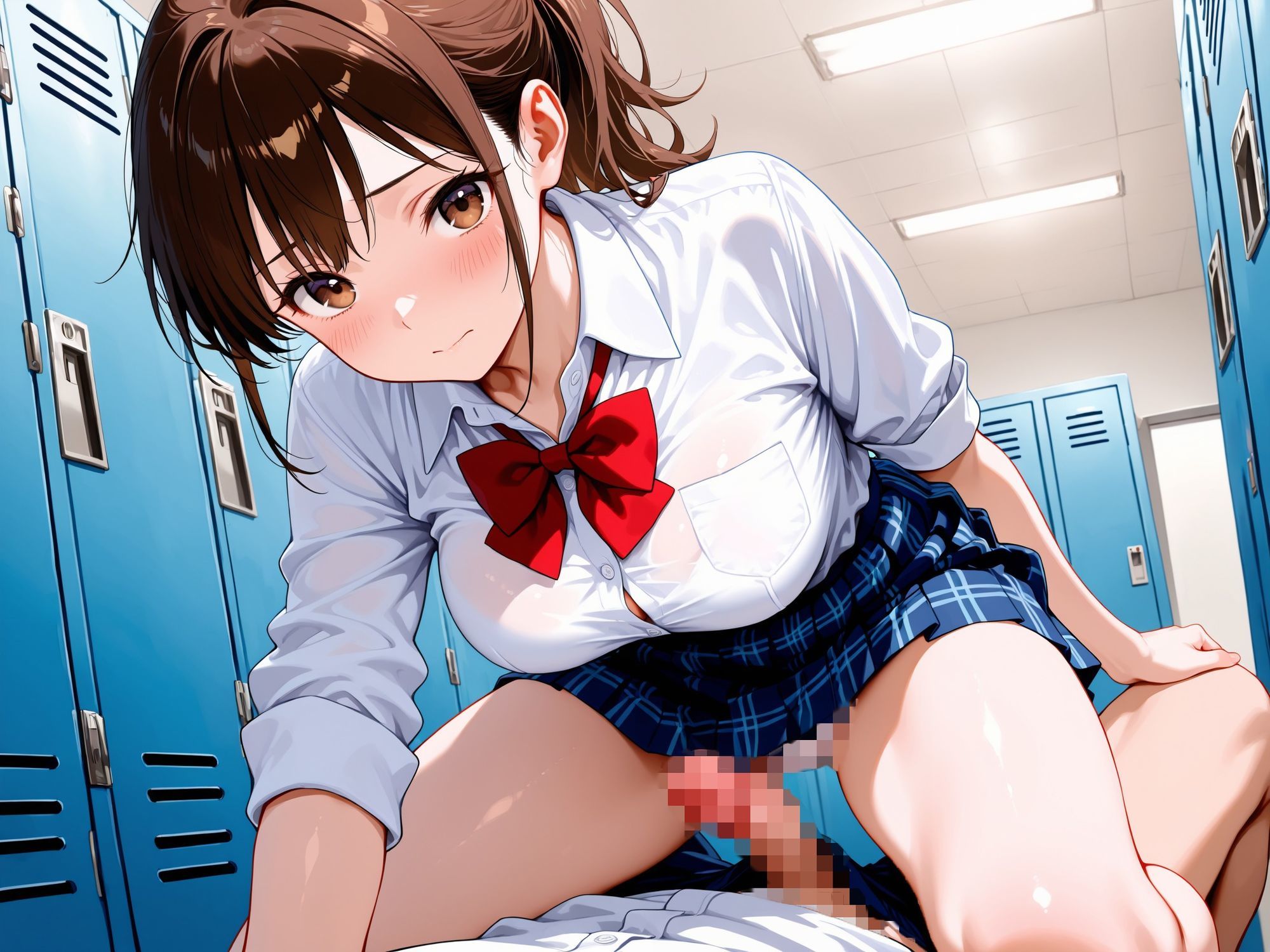 【AIイラストCG集】水泳部マネージャーの秘密の放課後。怪我で手が動かせない俺のために、誰もいない部室で汗を流しながら尽くしてくれる背徳の全身奉仕 160枚 - サンプル画像 2