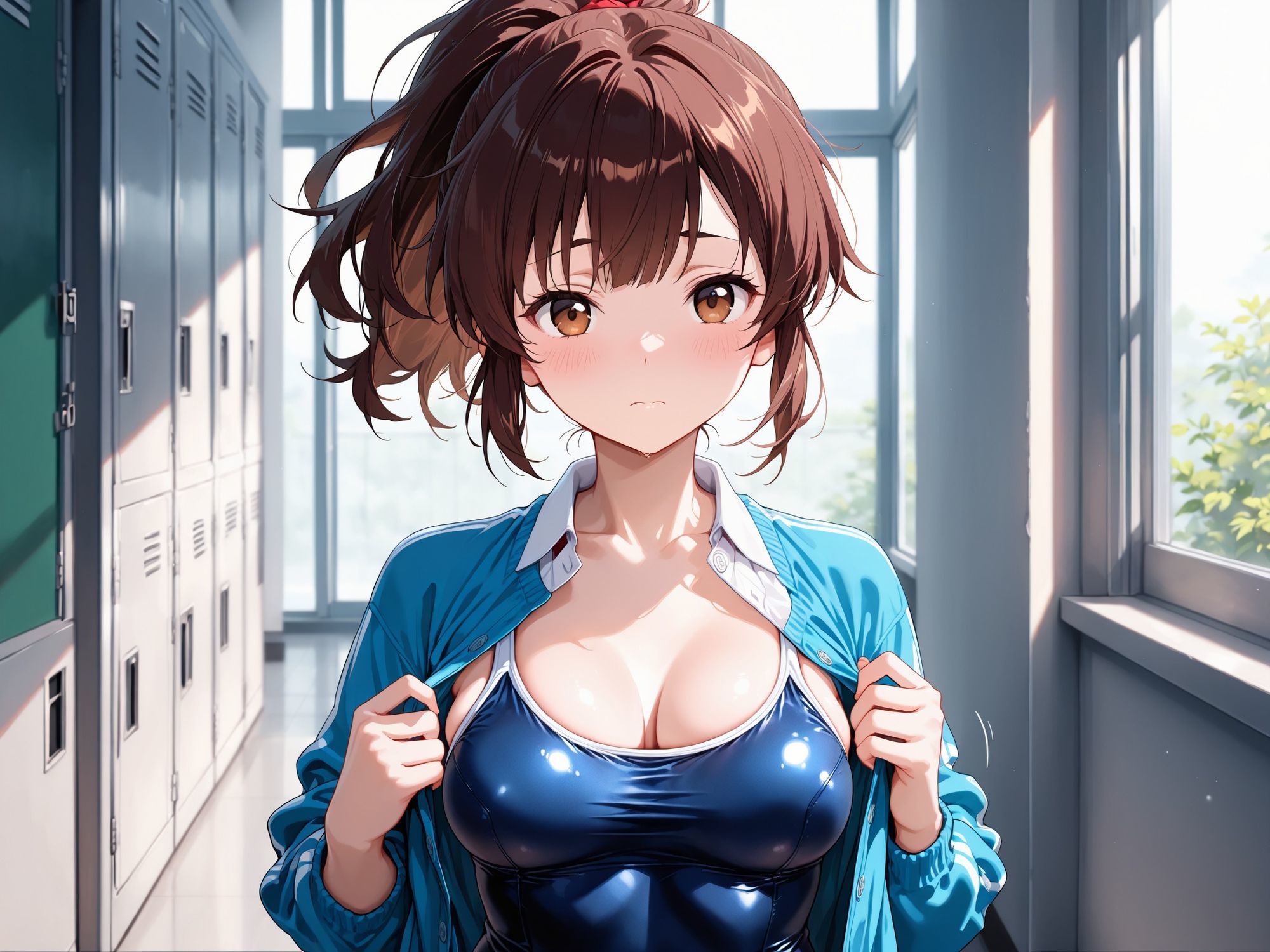 【AIイラストCG集】水泳部マネージャーの秘密の放課後。怪我で手が動かせない俺のために、誰もいない部室で汗を流しながら尽くしてくれる背徳の全身奉仕 160枚 - サンプル画像 4
