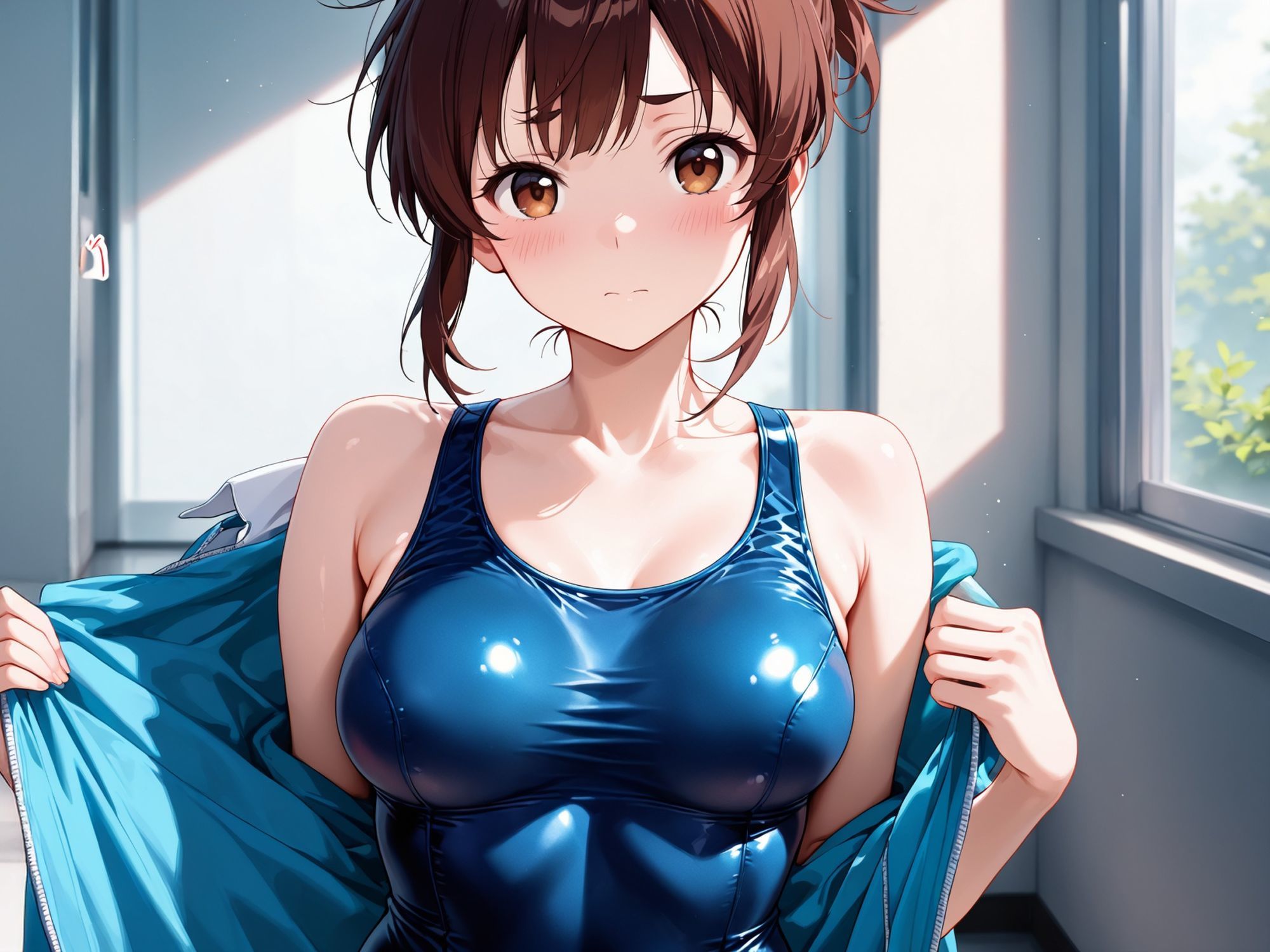 【AIイラストCG集】水泳部マネージャーの秘密の放課後。怪我で手が動かせない俺のために、誰もいない部室で汗を流しながら尽くしてくれる背徳の全身奉仕 160枚 - サンプル画像 5