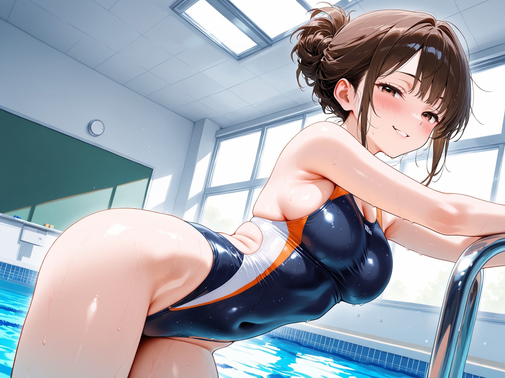 【AIイラストCG集】水泳部マネージャーの秘密の放課後。怪我で手が動かせない俺のために、誰もいない部室で汗を流しながら尽くしてくれる背徳の全身奉仕 160枚 - サンプル画像 7