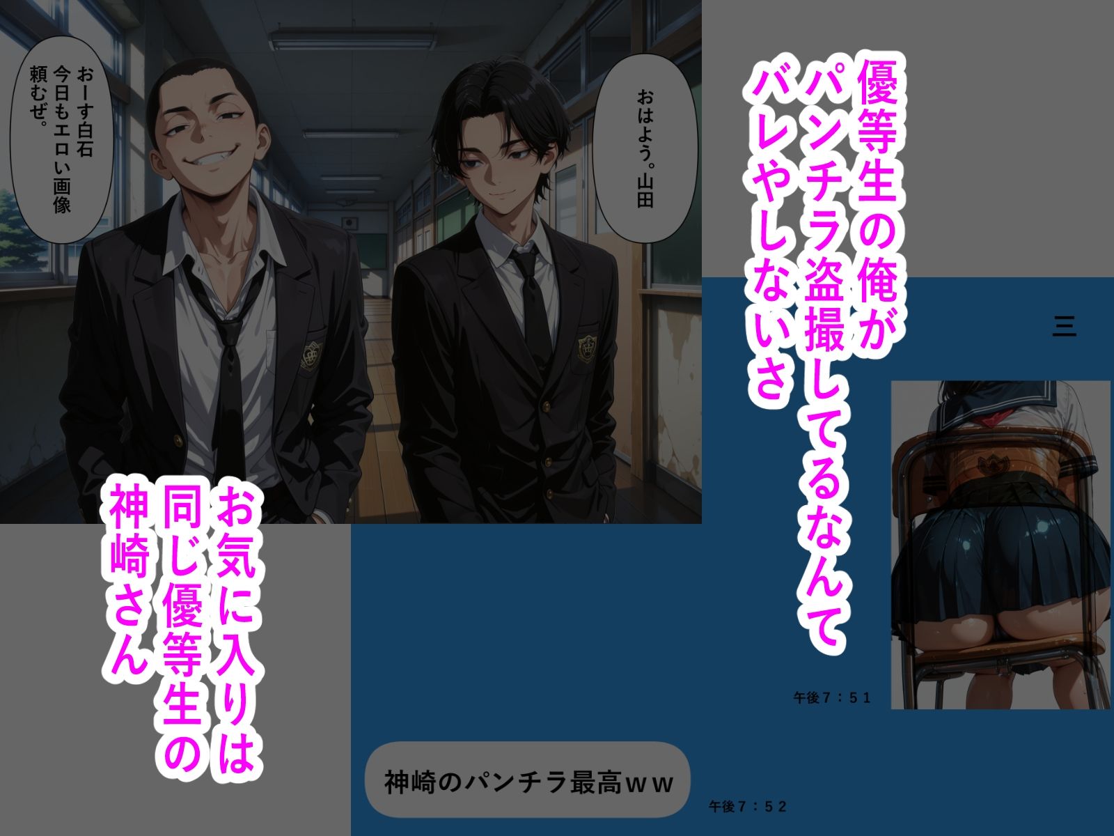 むっつり優等生の片想いが不良友達に寝取られて 〜パンチラ盗撮がバレて、憧れの彼女が肉便器に堕ちるまで〜 - サンプル画像 1
