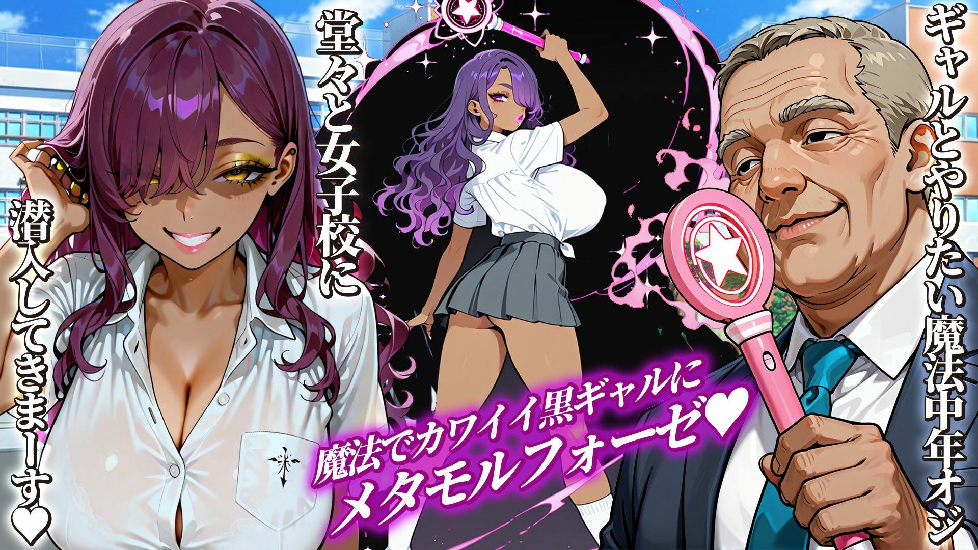 魔法のステッキ・黒ギャル化計画  キモオジが親友ギャルたちを百合破壊 - サンプル画像 1