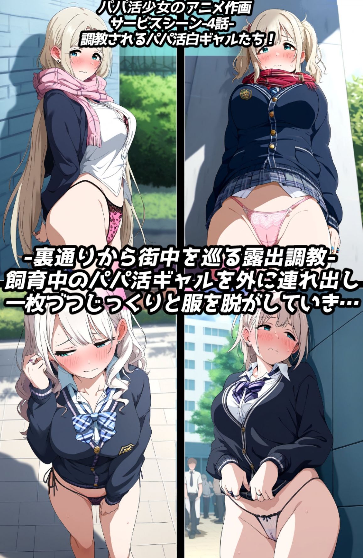 わからせ＆露出調教フェチ特化 2020年代アニメ作画特集 調教されるパパ活白ギャル少女たち その1 -500枚を撮影- - サンプル画像 1