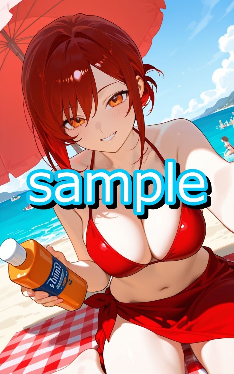 幼なじみお姉さんに日焼け止め塗ってたら勃起バレして岩陰でSEXするイラスト集 - サンプル画像 2