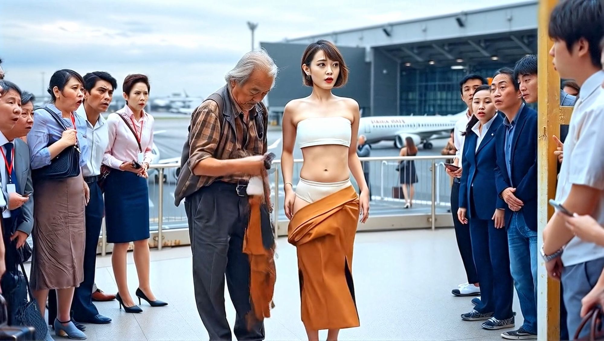 妄想27 CAが展望デッキで足上げ、脱がされ露出 AI生成動画 - サンプル画像 3