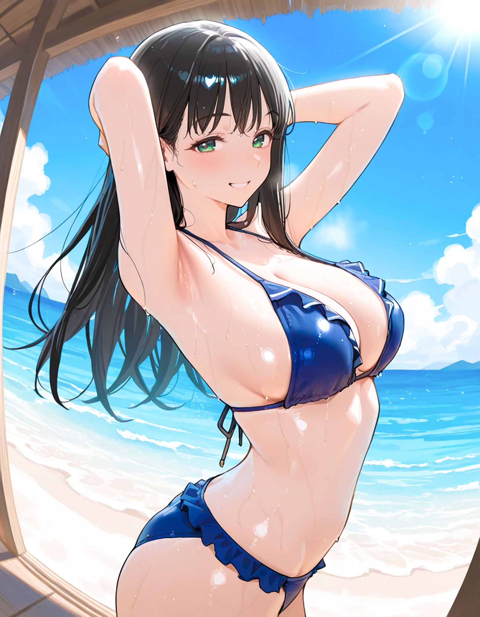 優等生快楽堕ち！ビキニ姿の黒髪美少女生徒会長をアヘイキするまでわからせたったww2【真夏のビーチ×ナイトプール編】 - サンプル画像 1