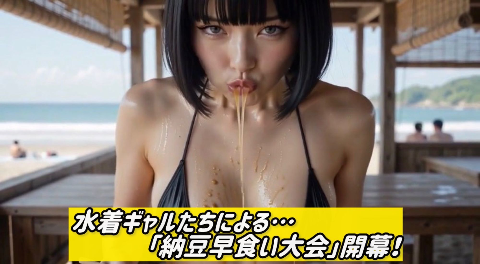 ギャルだらけの納豆早食い大会〜ネバネバ糸引き口元鑑賞＆シャワー室盗撮おまけ付き〜 - サンプル画像 1
