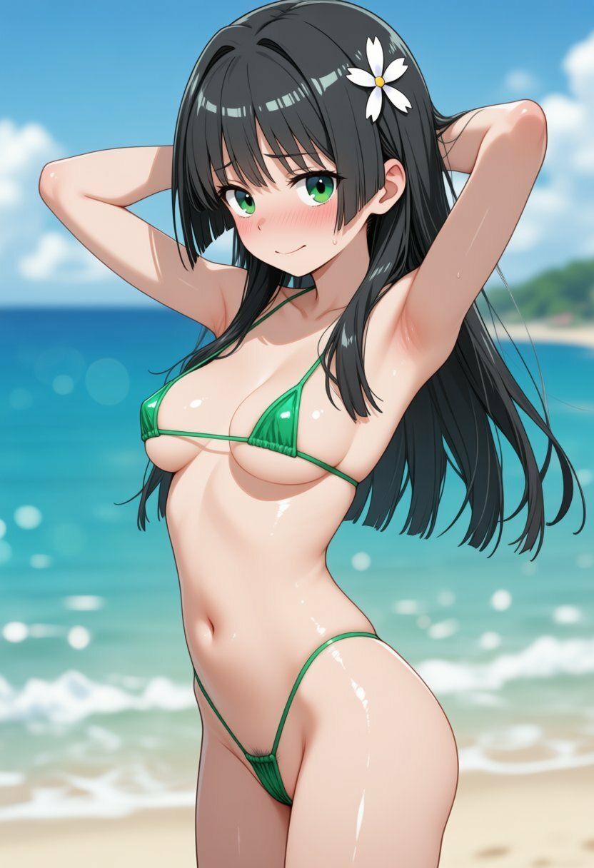 佐◯涙子、食◯操祈が際どい水着でビーチでセックスする【CG206枚】 - サンプル画像 1