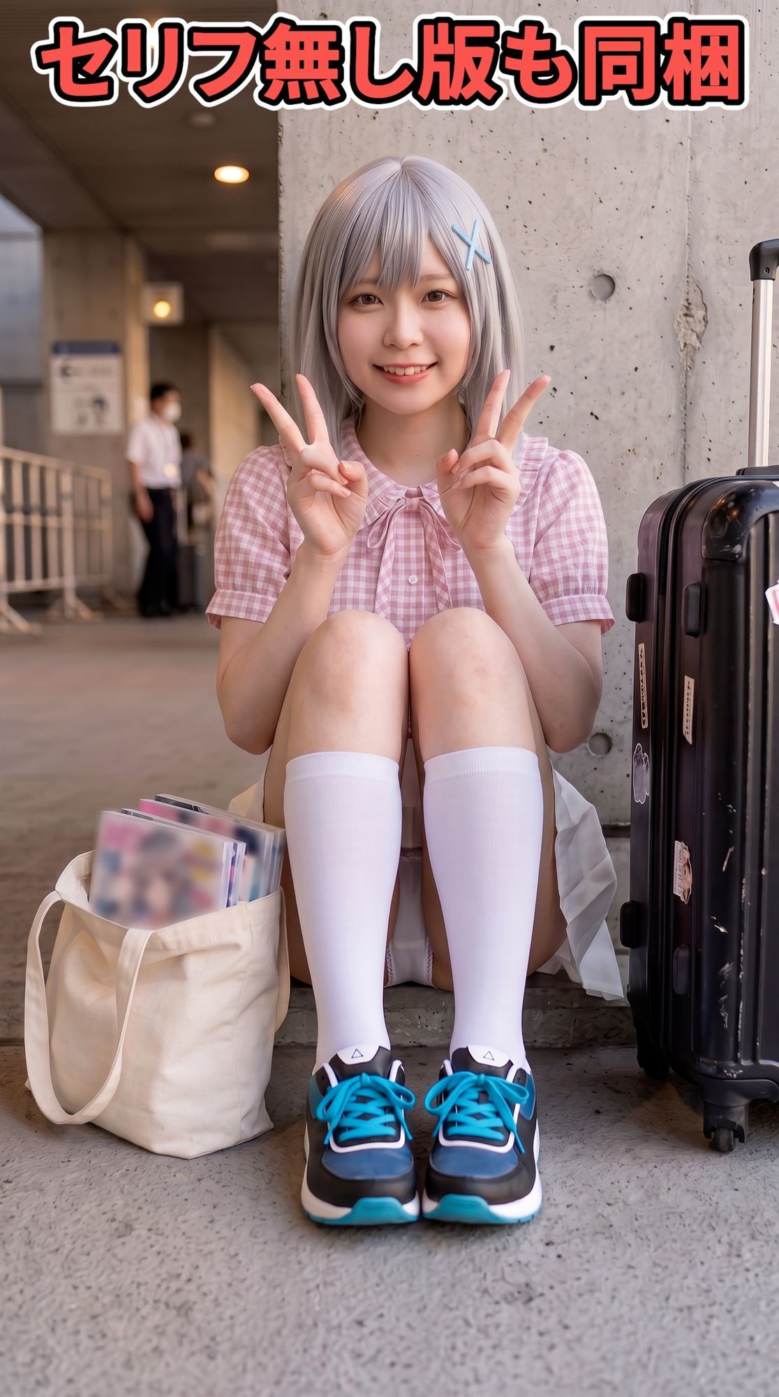 【前編】隙だらけな銀髪コスプレイヤーのパンチラ・ブラチラをカメコ視点で撮りまくる！【デジタルコミック風/AI写真集】 - サンプル画像 2