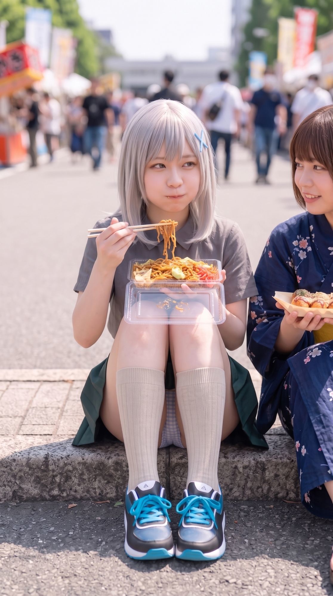 【前編】隙だらけな銀髪コスプレイヤーのパンチラ・ブラチラをカメコ視点で撮りまくる！【デジタルコミック風/AI写真集】 - サンプル画像 8