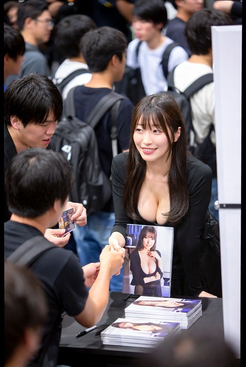 握手会巨乳覗き 〜カメラとオタクに囲まれたAI美女のポロリと無防備〜 - サンプル画像 1