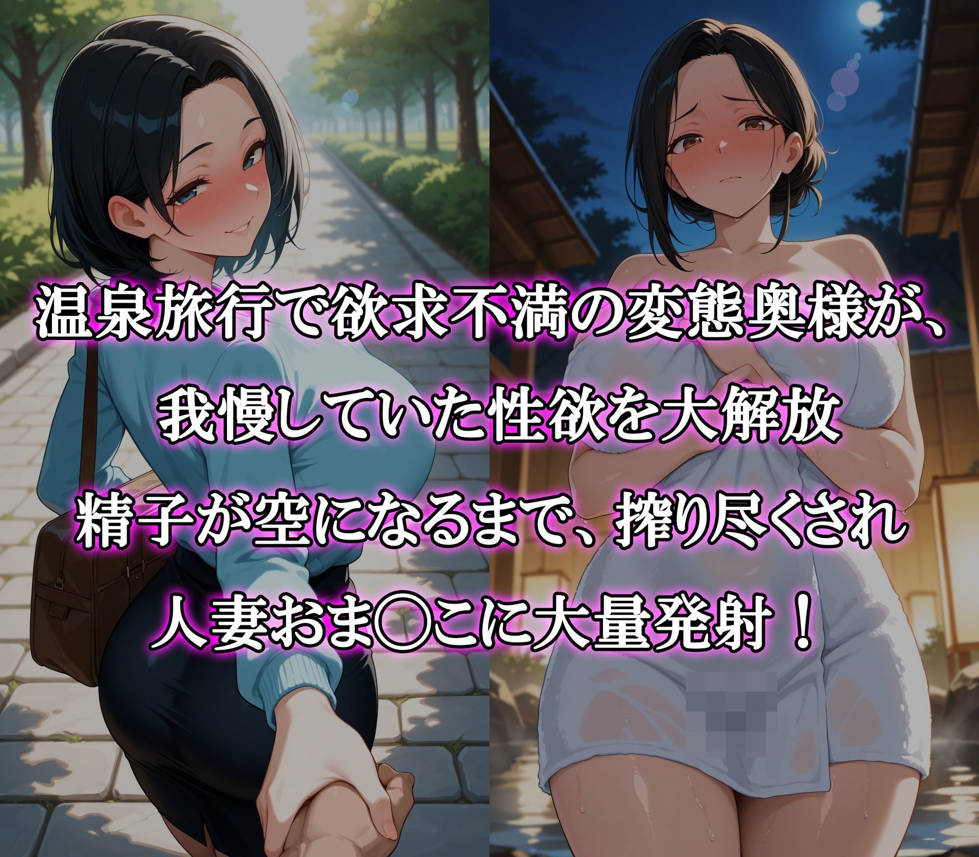 不倫温泉旅行で絶倫爆乳人妻とぶっかけ大量中出しセックス - サンプル画像 1
