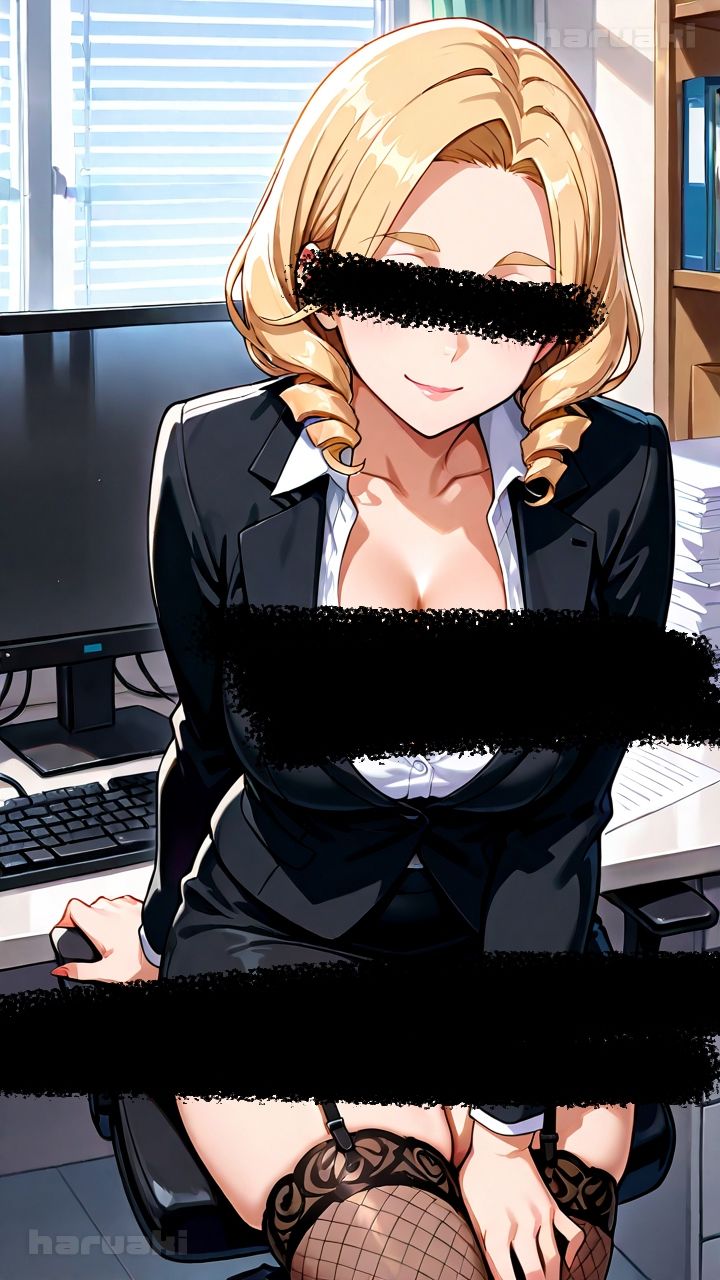 【AIアニメ巨乳美女写真集】Vol.17おっぱい性奉仕が大事なお仕事の金髪秘書森永さん - サンプル画像 1