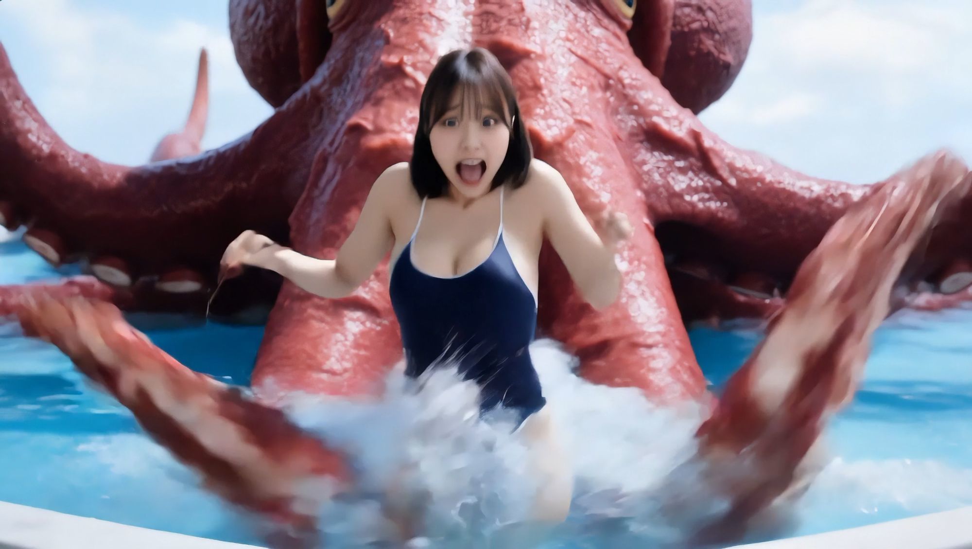 巨大触手 VS 巨乳グラドル - サンプル画像 1