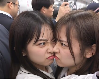 【満員電車】スペースを確保できないことに苛ついてキャットファイトになる美女 - サンプル画像 1