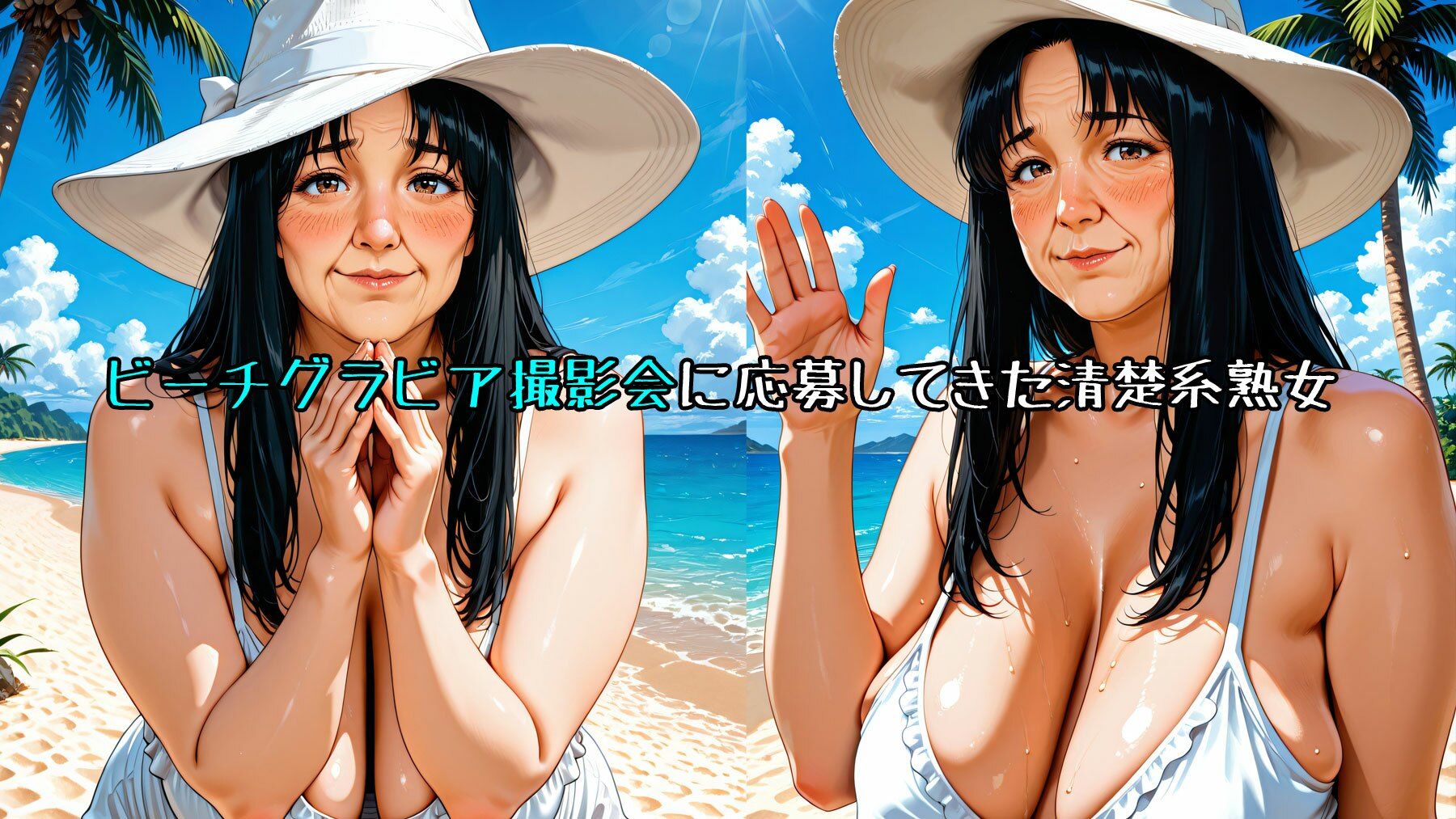 【熟女艶体撮影】清楚系熟女（処女）が夏のビーチのグラビア撮影に応募してきた - サンプル画像 1