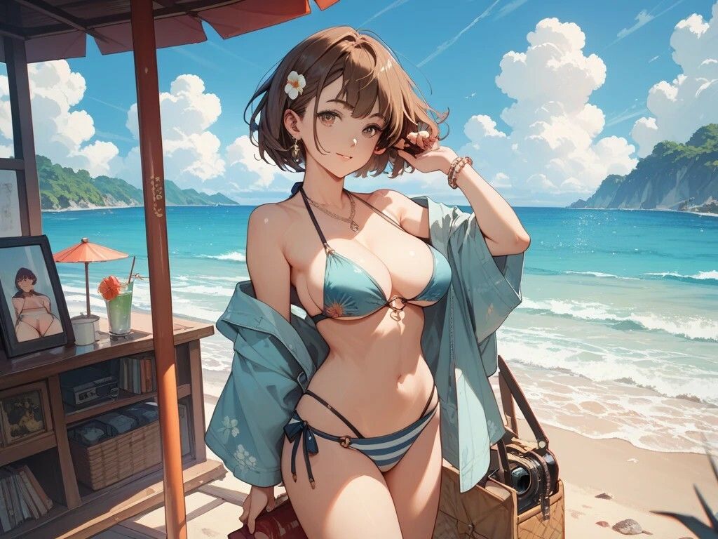 OLオフィスプレイと浜辺を楽しむ美女とキャンプ好き美女 - サンプル画像 4