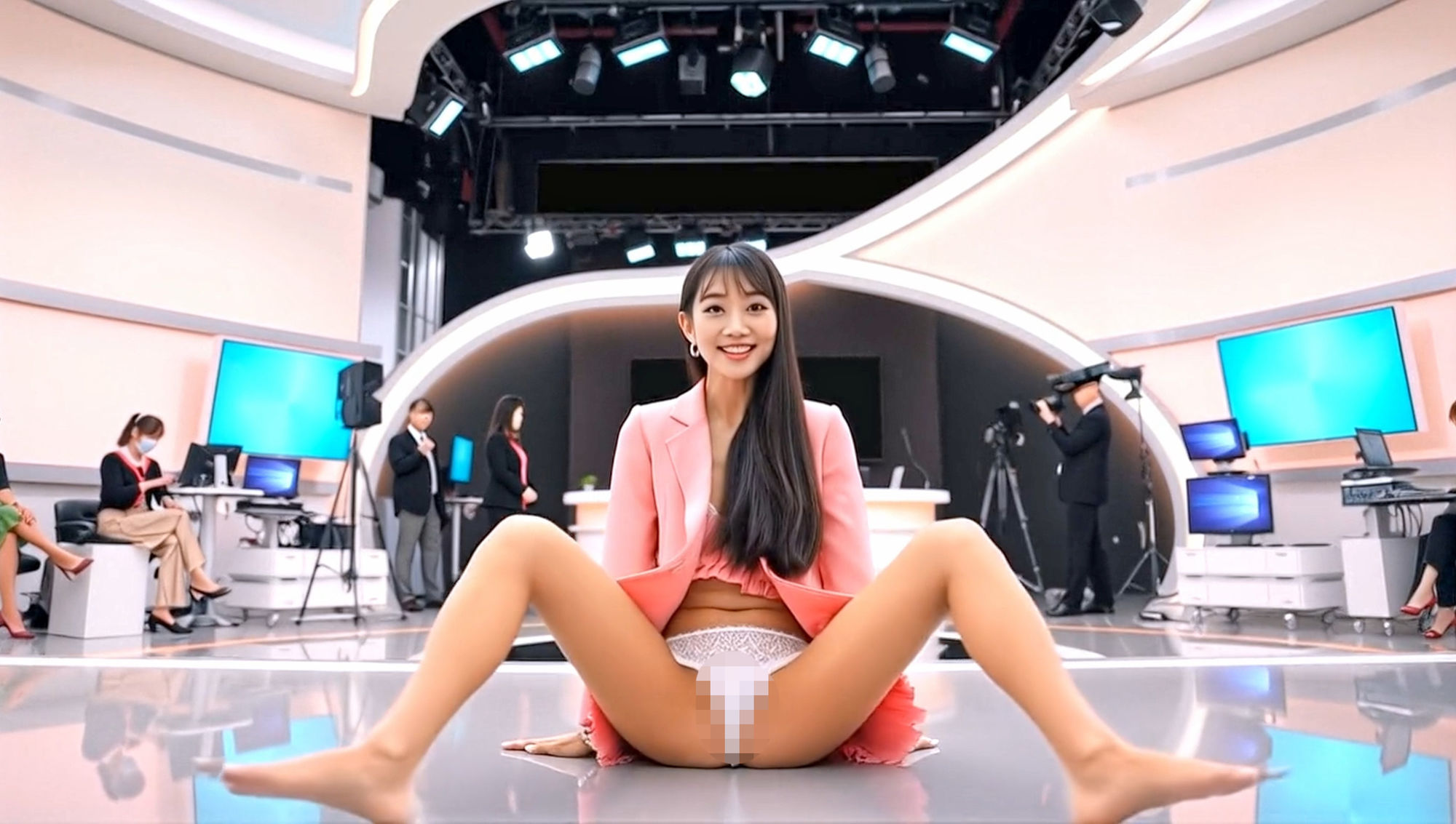 妄想28 女子アナ 放送前の下着チェック AI生成動画 - サンプル画像 5