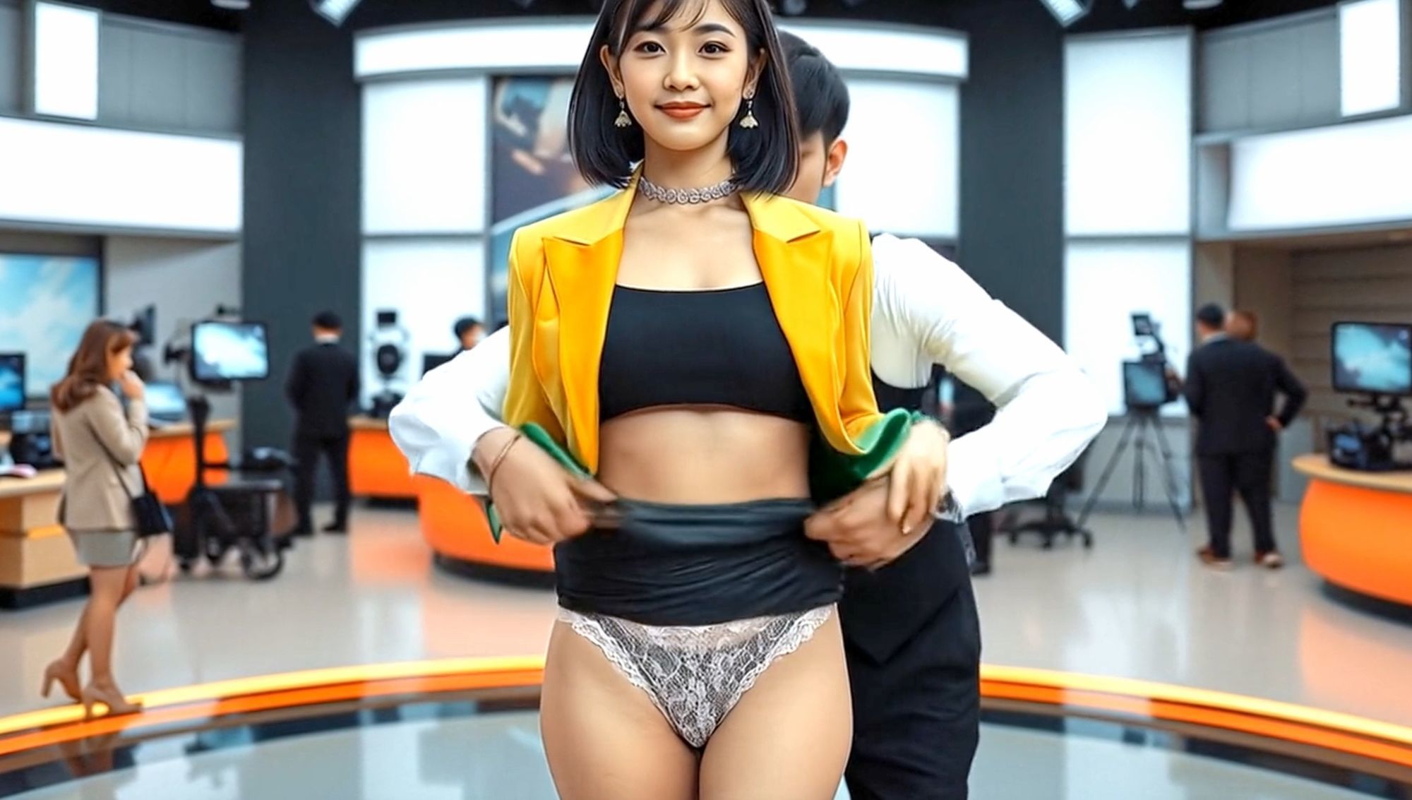 妄想28 女子アナ 放送前の下着チェック AI生成動画 - サンプル画像 6