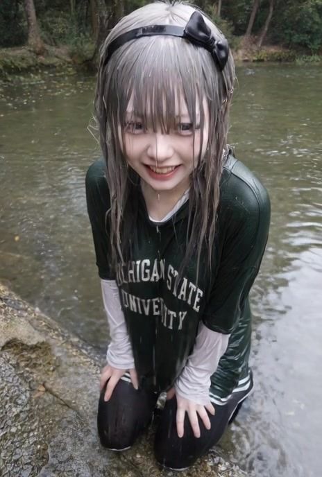 【AI動画259本】着衣ずぶ濡れ WET COLLECTION Vol.2｜池・川で全身びしょ濡れ - サンプル画像 2