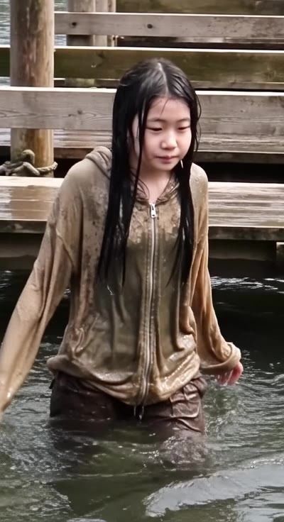 【AI動画259本】着衣ずぶ濡れ WET COLLECTION Vol.2｜池・川で全身びしょ濡れ - サンプル画像 7