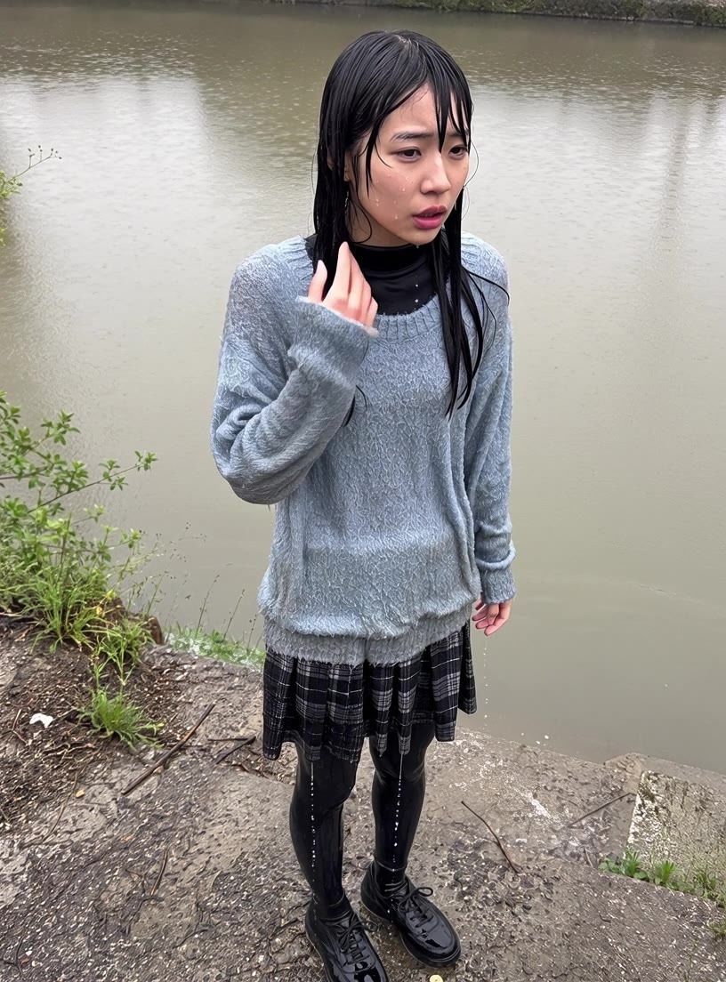 【AI動画259本】着衣ずぶ濡れ WET COLLECTION Vol.2｜池・川で全身びしょ濡れ - サンプル画像 9
