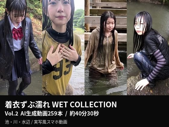【AI動画259本】着衣ずぶ濡れ WET COLLECTION Vol.2｜池・川で全身びしょ濡れ