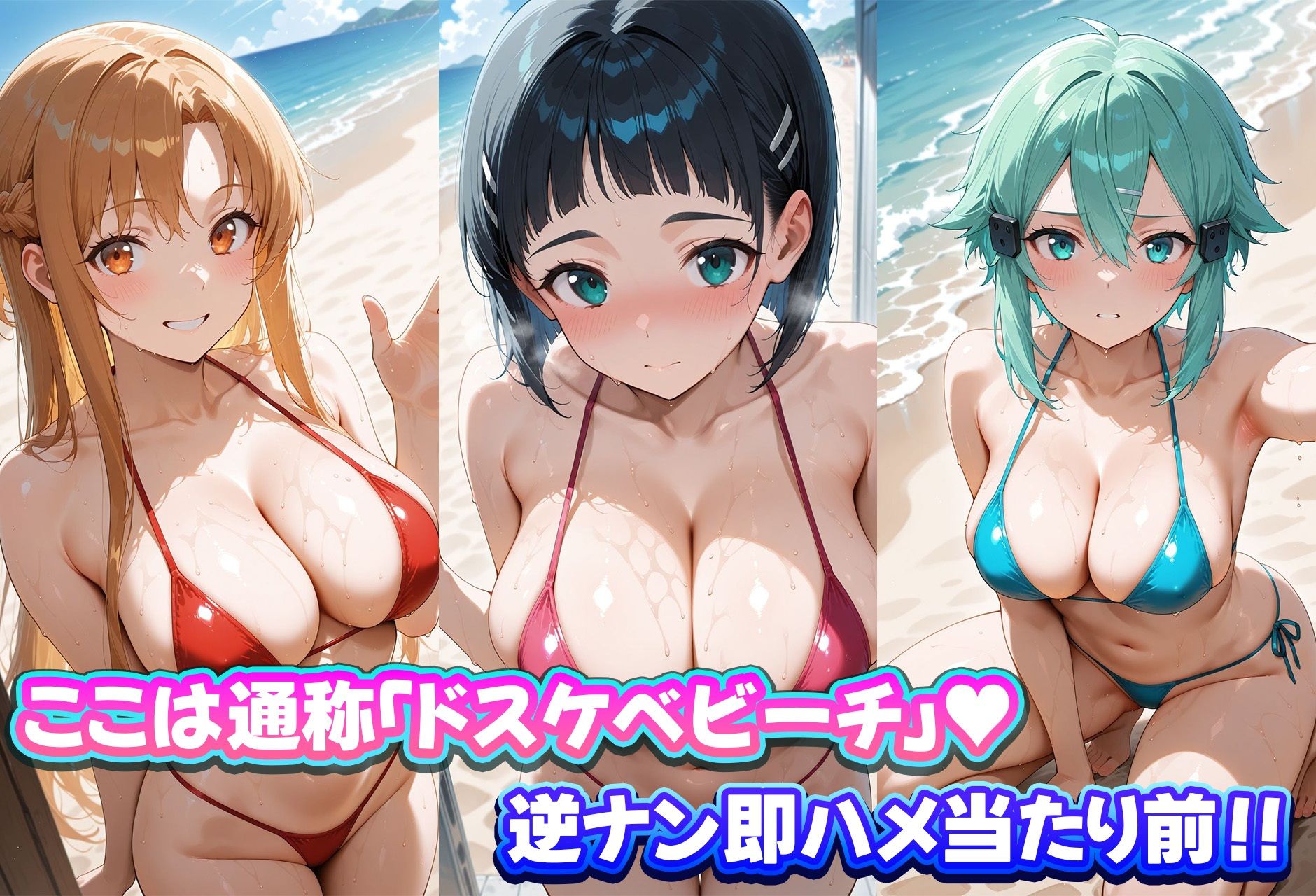 ドスケベビーチは逆ナン注意！！  ビッチなヒロイン達と即ハメハーレム！  SAO編 - サンプル画像 1
