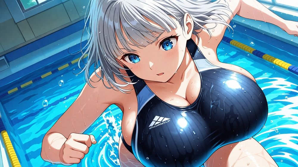 真面目赤髪と活発銀髪の爆乳水泳部が顧問と羞恥中出し撮影 - サンプル画像 2