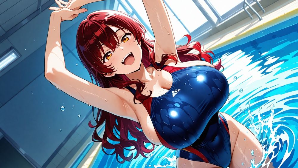 真面目赤髪と活発銀髪の爆乳水泳部が顧問と羞恥中出し撮影 - サンプル画像 3