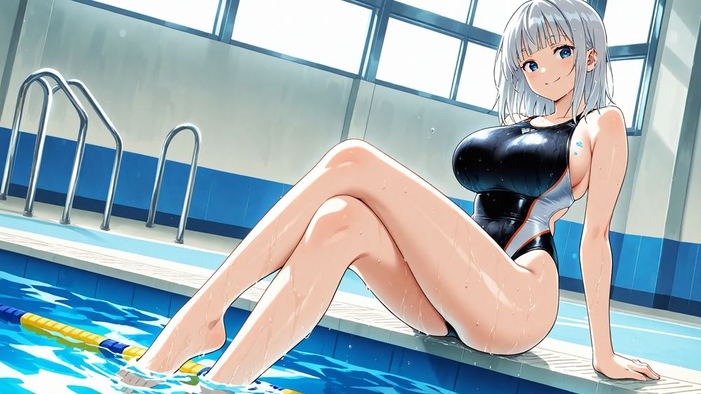 真面目赤髪と活発銀髪の爆乳水泳部が顧問と羞恥中出し撮影 - サンプル画像 4