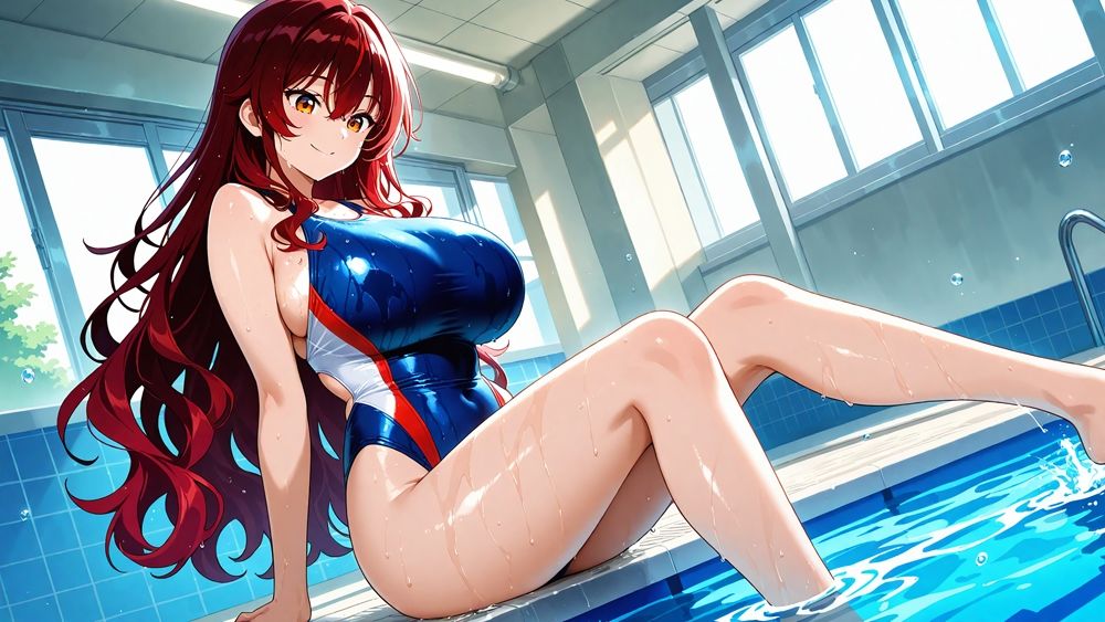 真面目赤髪と活発銀髪の爆乳水泳部が顧問と羞恥中出し撮影 - サンプル画像 5