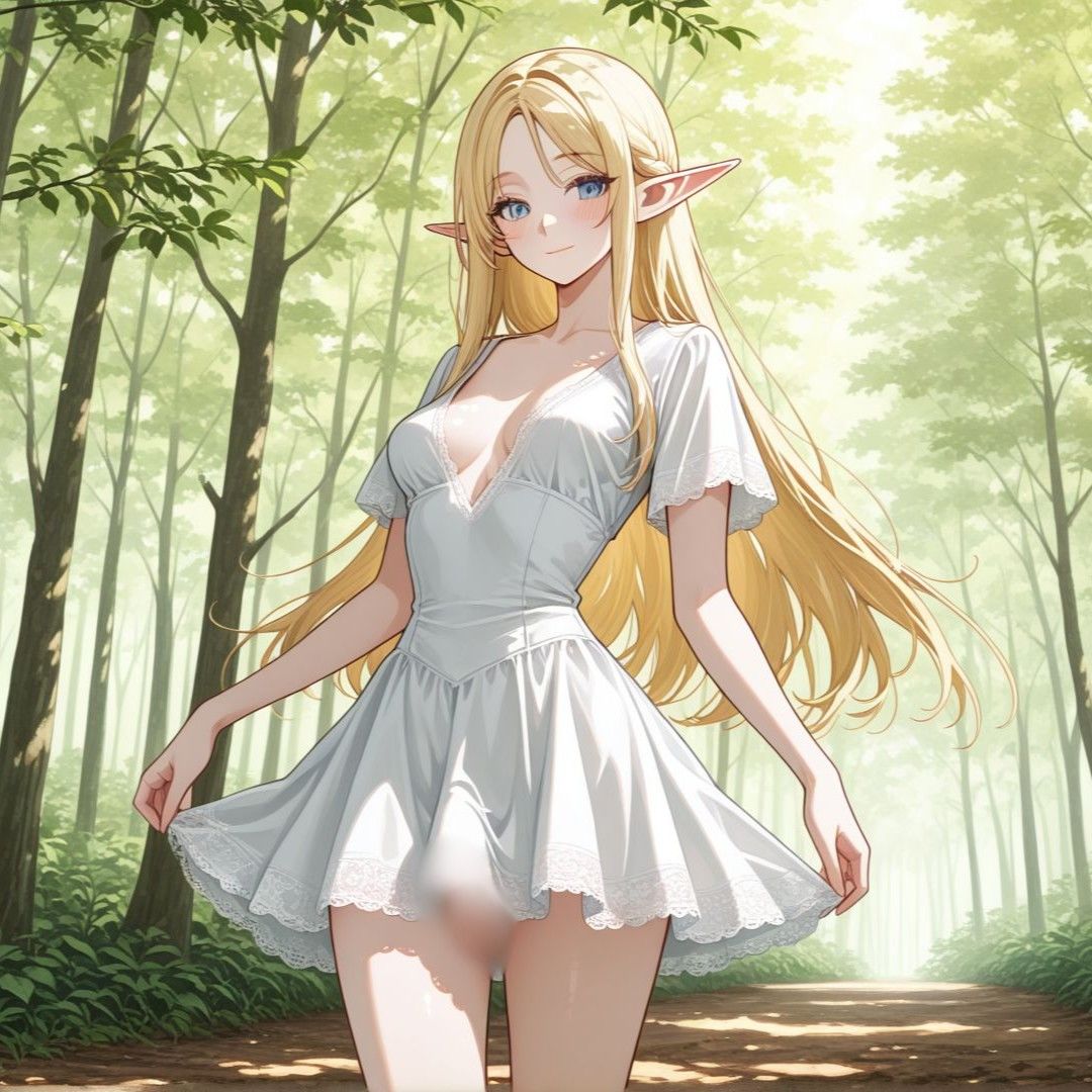 ふたなりエルフの野外オナニー - サンプル画像 1