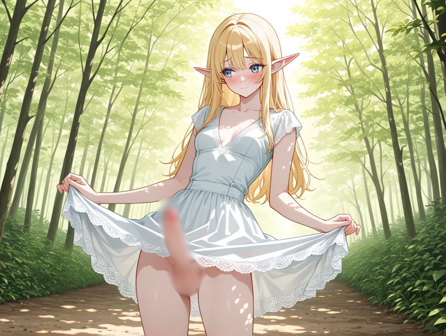 ふたなりエルフの野外オナニー - サンプル画像 2