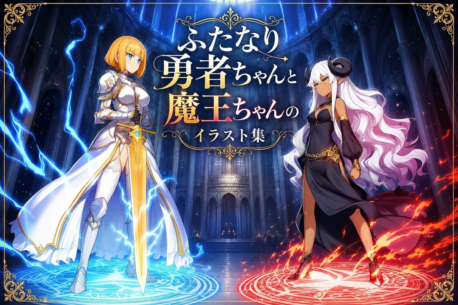 ふたなり勇者ちゃんと魔王ちゃんのイラスト集 - サンプル画像 1