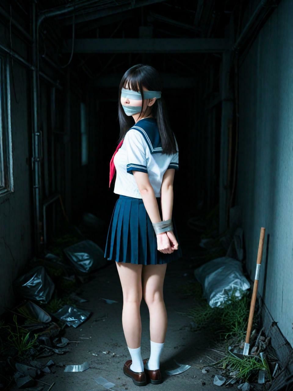 夜の廃墟で、セーラー服と。（500枚）【実写系AI超リアルCG集ult】 - サンプル画像 1