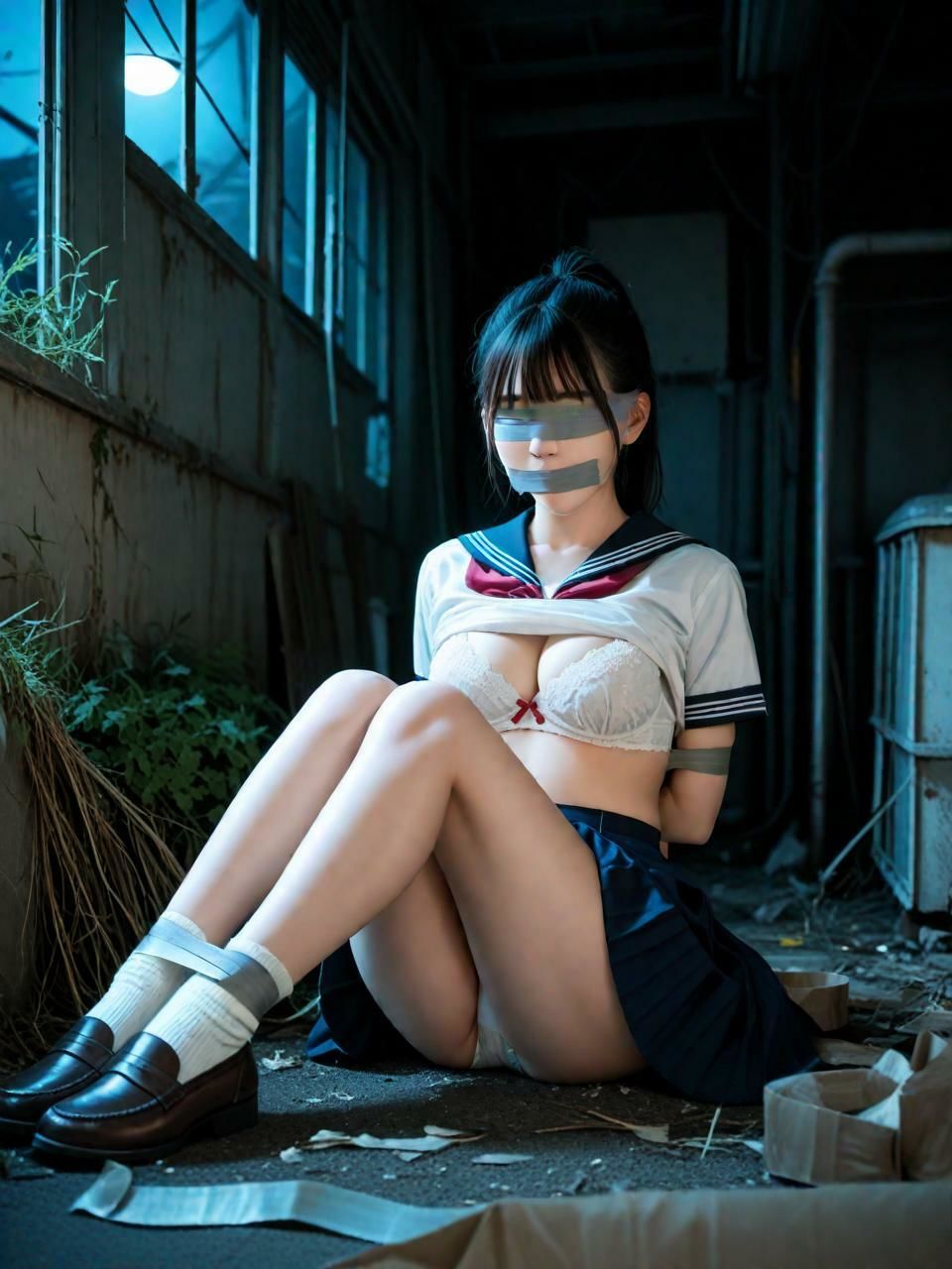 夜の廃墟で、セーラー服と。（500枚）【実写系AI超リアルCG集ult】 - サンプル画像 3