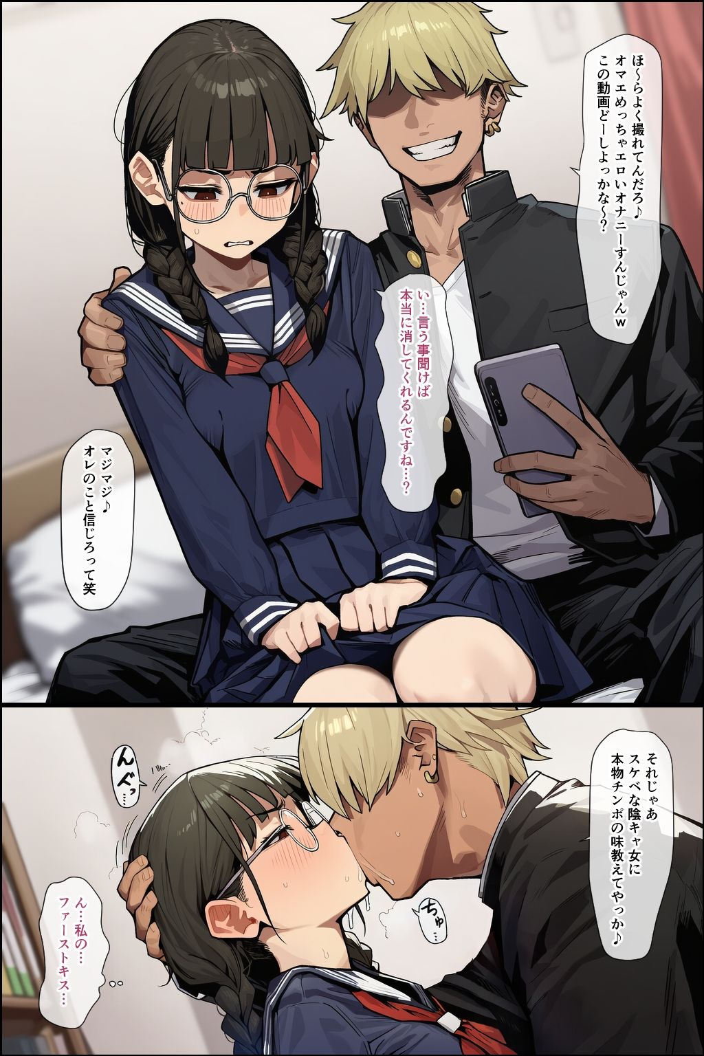 黒髪ひんぬーメガネっ娘×ギャル男=出産 - サンプル画像 3