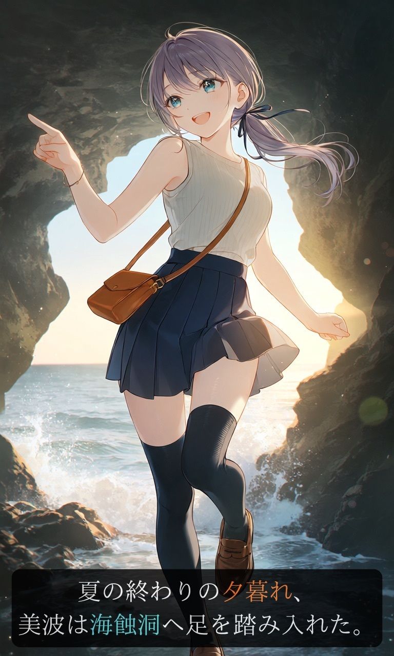 【ストーリー×イラスト｜Short】海を愛する文学少女、黒い人影に呼吸を奪われる海蝕洞【ニーソックス/首絞め/絶対領域/美少女】 - サンプル画像 2